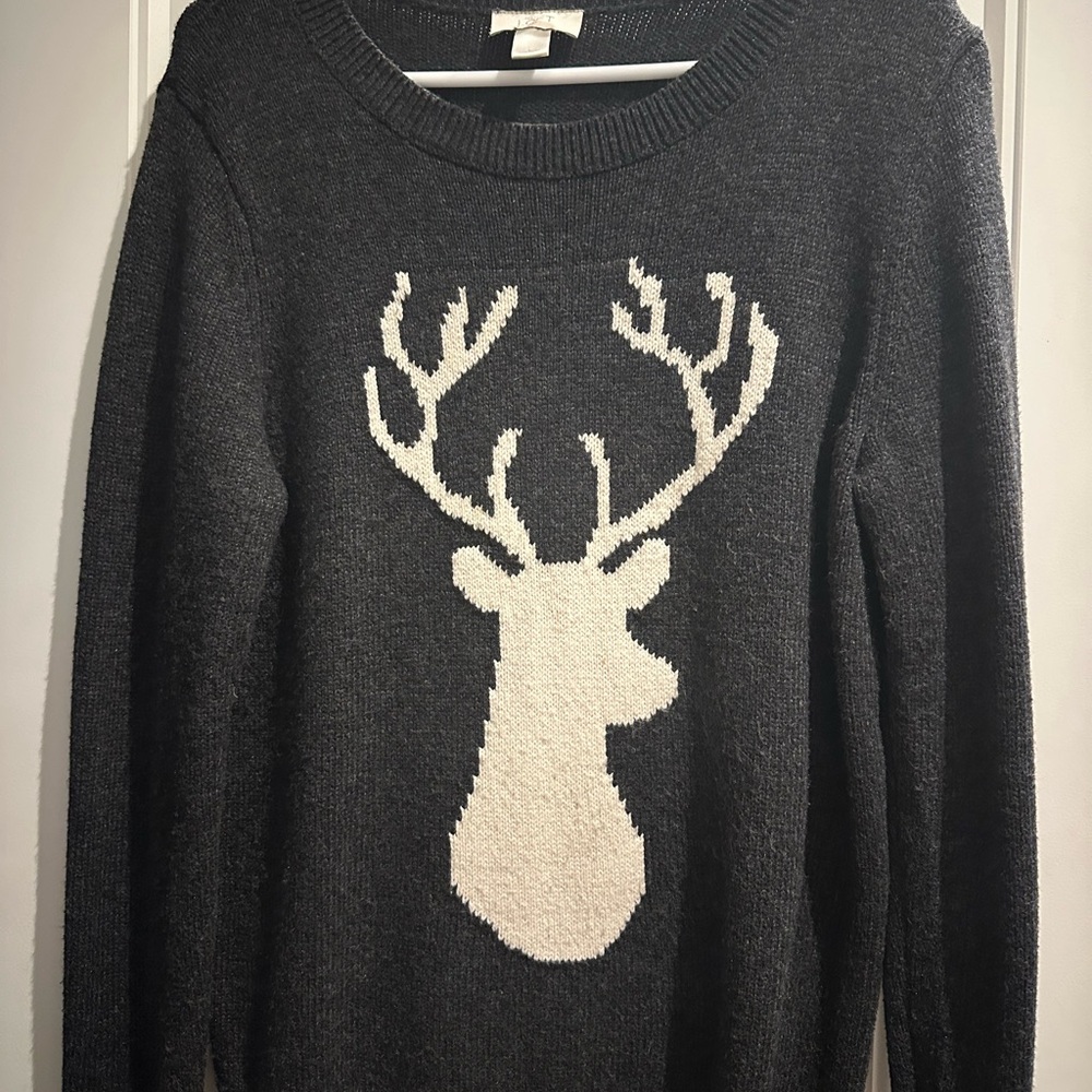 LOFT Black Knit Reindeer Sweater